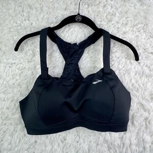 Brooks Juno Sports Bra 38D Black High Impact Racerback Running Gym Workout Yoga